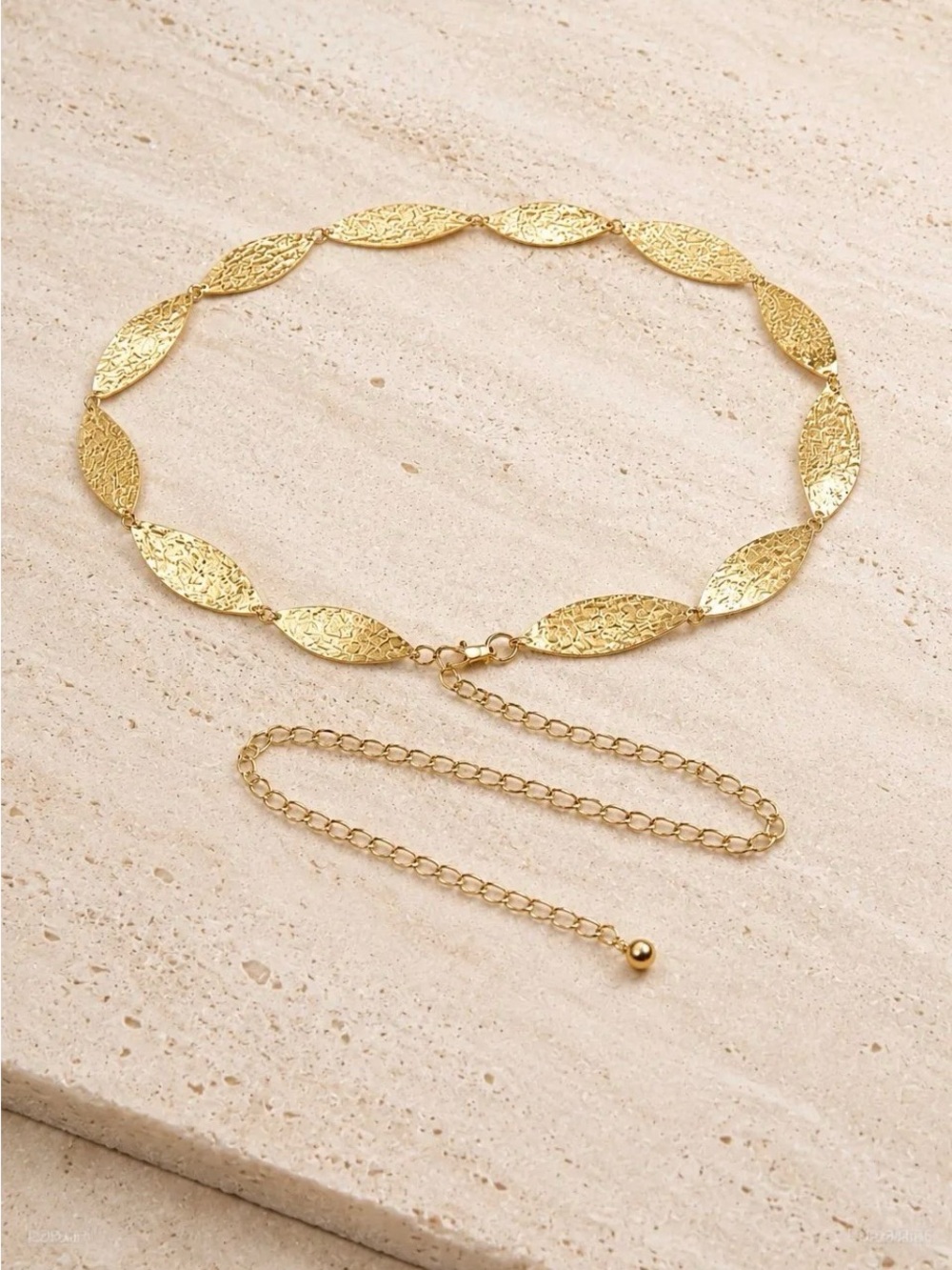 Gold Textured Leaf Chain Belt - Women's Fashion Accessory
